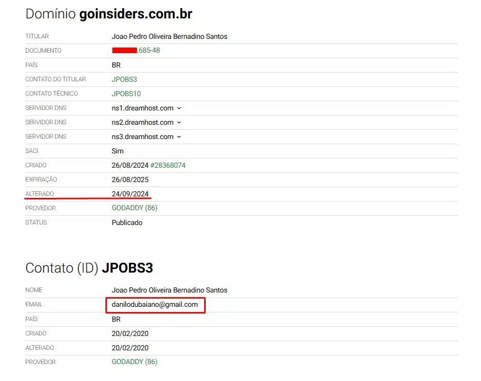 RegistroBR mostra que Danilo Dubaiano está operando site novo no Brasil após lesar milhares de pessoas com golpe da pirâmide com imagem do bitcoin