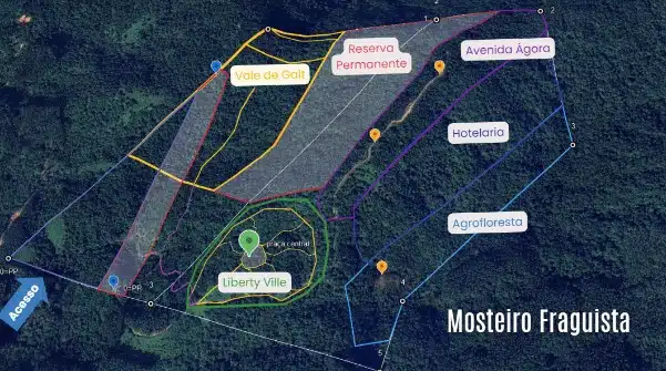 Área geográfica do Mosteiro Fraguista, área privada que pretende aceitar bitcoin como moeda e adotar governança com DAO