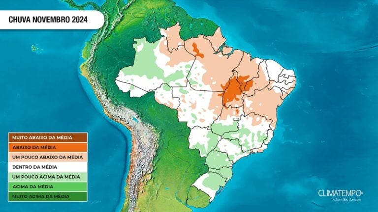 O resfriamento do Pacífico pode facilitar a formação de corredores de umidade, o que resulta em chuvas significativas no Centro-Oeste, Sudeste e Sul, especialmente com a passagem de frentes frias | Foto: Divulgação/Climatempo