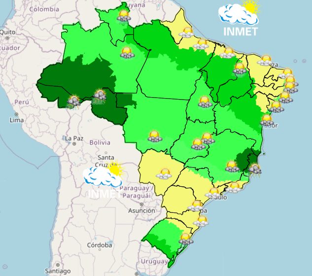 Em alguns locais, haverá pancadas de chuva, apesar da temperatura começar abafada | Foto: Reprodução/Inmet