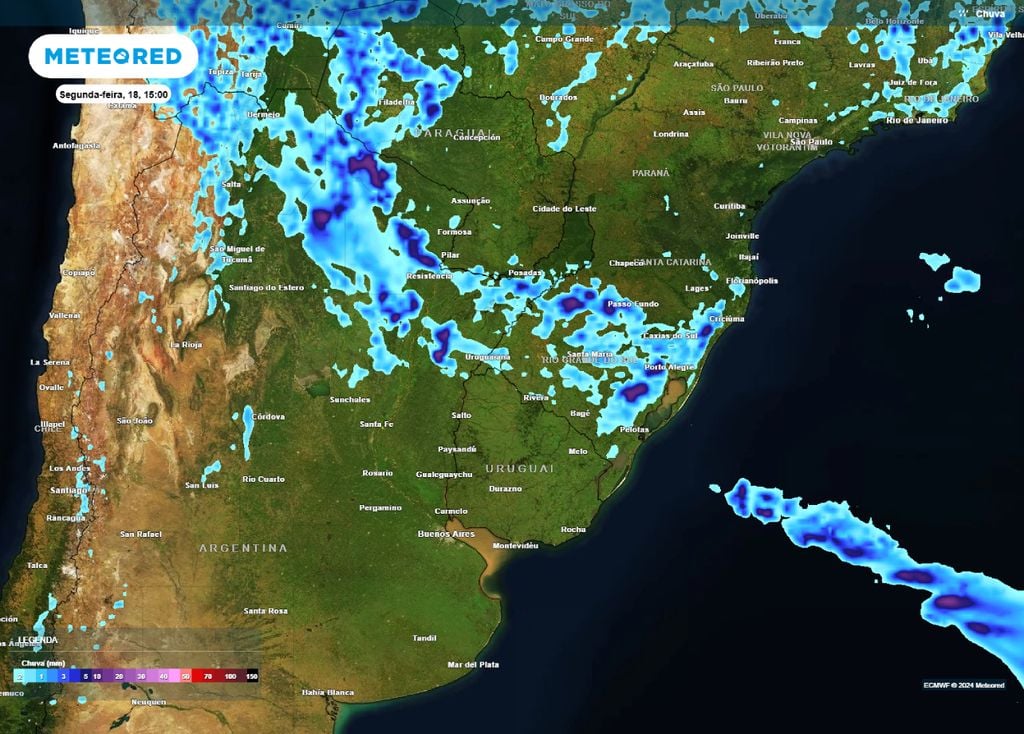 Frente fria traz potencial de pancadas de até forte intensidade e de tempestades pontuais no Rio Grande do Sul | Foto: Reprodução/Meteored