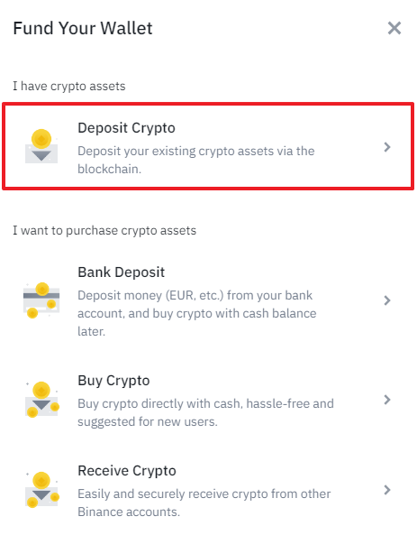 depositar criptografia no binance