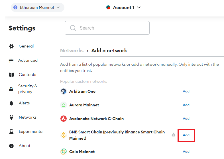 adicionando BNB Smart Chain ao MetaMask