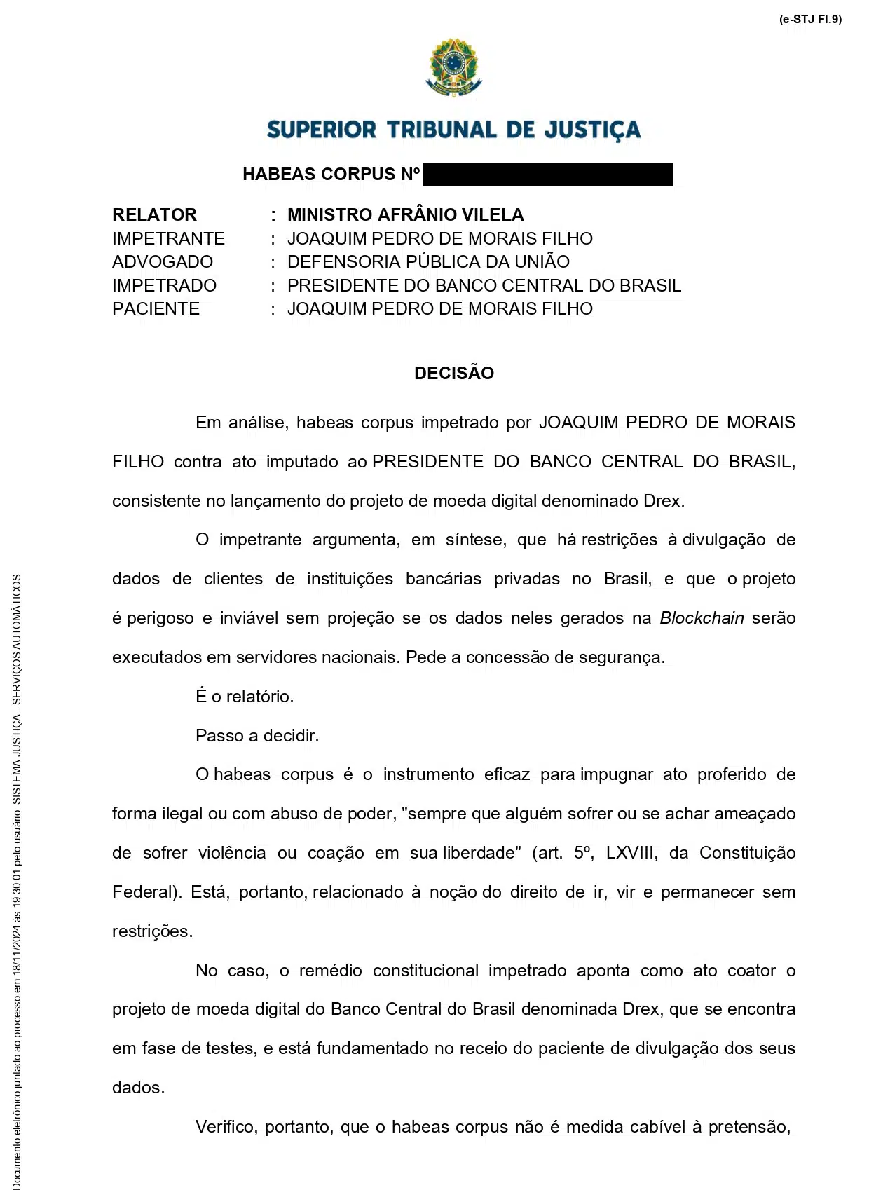 Decisão STJ Habeas Corpus contra o Drex, parte 1