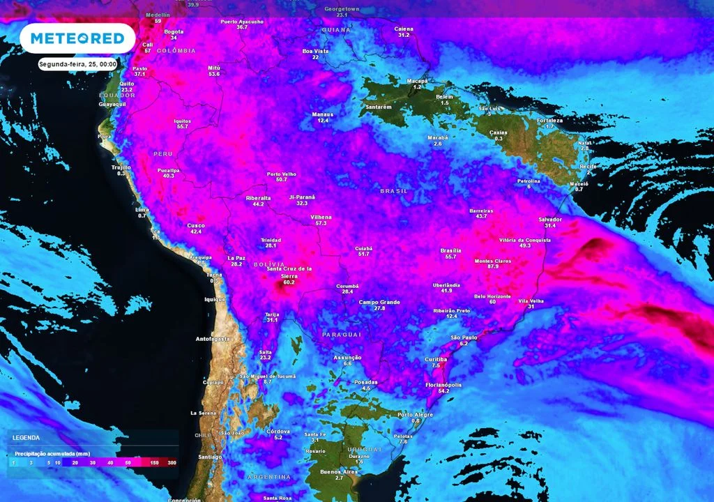 Mapa de chuva domingo