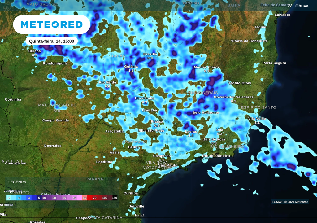 Mapa chuva quinta-feira