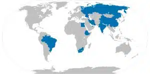 Países que são membros dos BRICS atualmente.