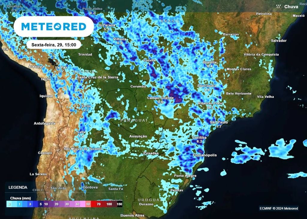 Mapa chuvas sexta-feira