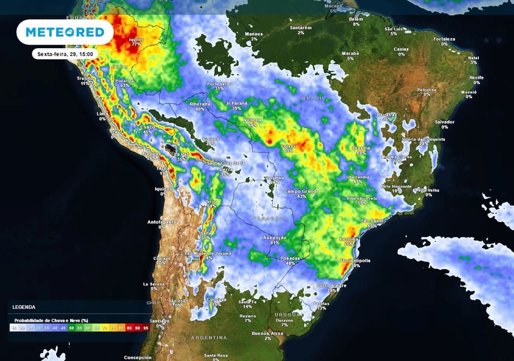 Mapa de chuva no sábado