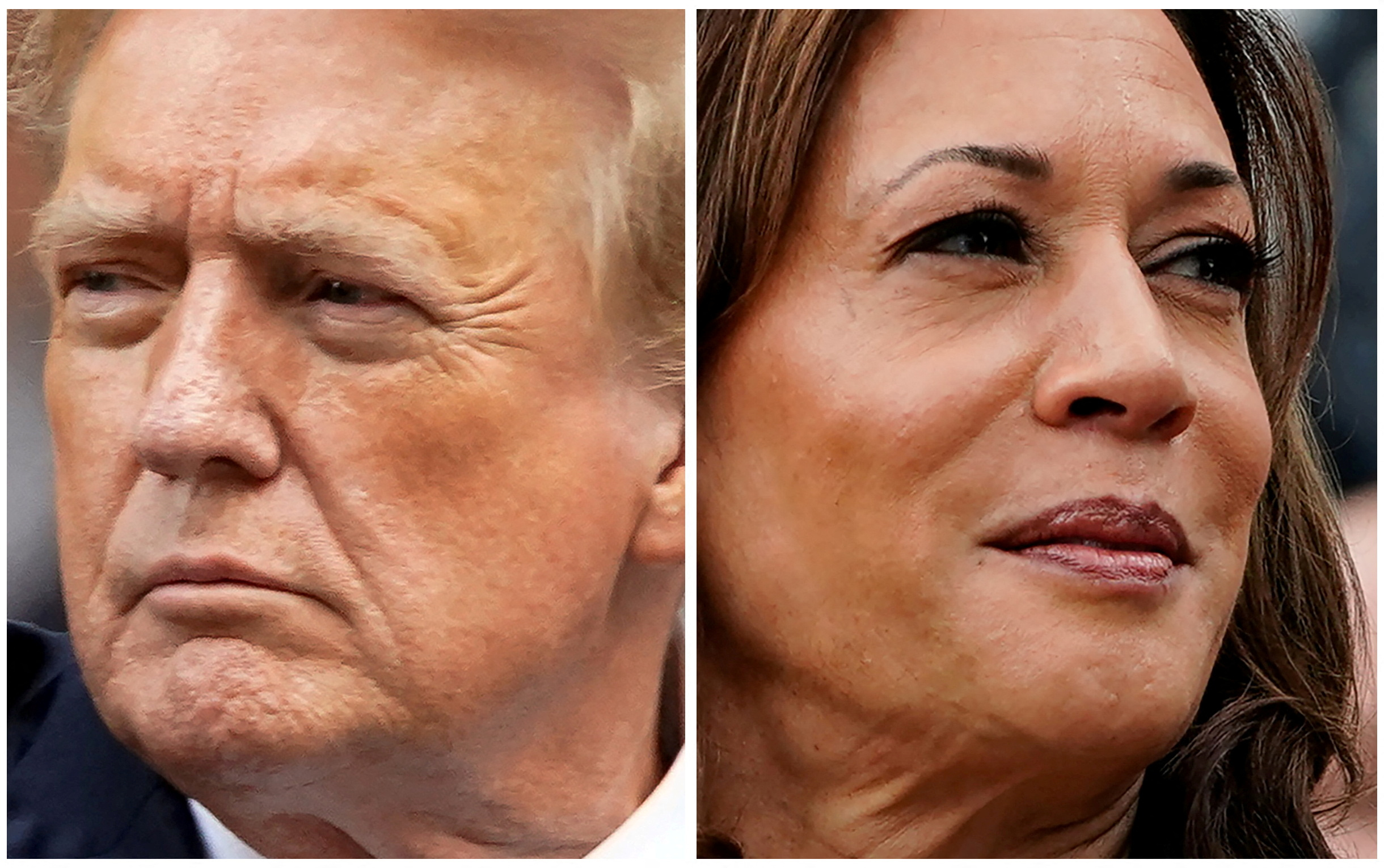 O ex-presidente dos EUA Donald Trump, na cidade de Nova York, em 30 de maio de 2024, e a vice-presidente dos EUA Kamala Harris, em Washington, em 22 de julho de 2024 | Foto: Eduardo Munoz/Nathan Howard/Reuters