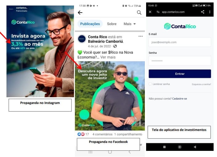 Conta Rico realizava publicidade em redes sociais para captar investidores, algumas ainda estão ativas e a captação segue disponível