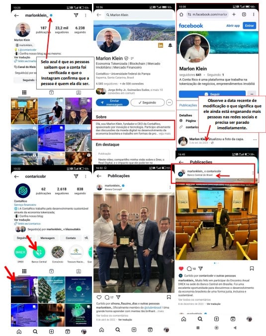 Marlon Klein tinha selo azul em rede social e utilizava muito a imagem do Banco Central do Brasil para mostrar credibilidade