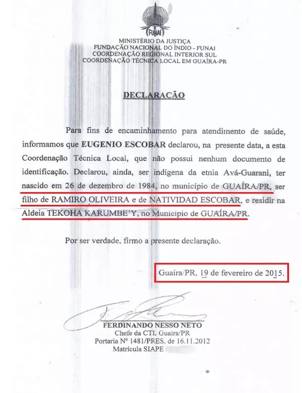 Declaração concedida pelas autoridades | Foto: Reprodução