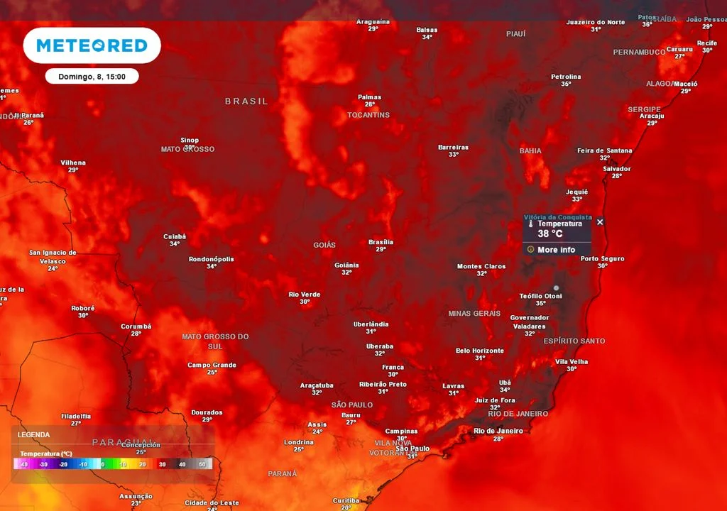 Previsão de temperatura no domingo