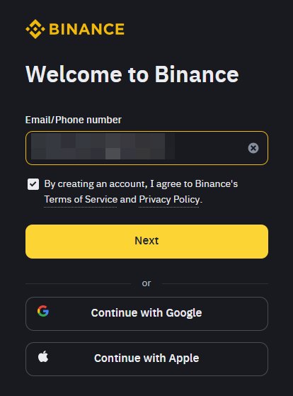 janela de inscrição binance