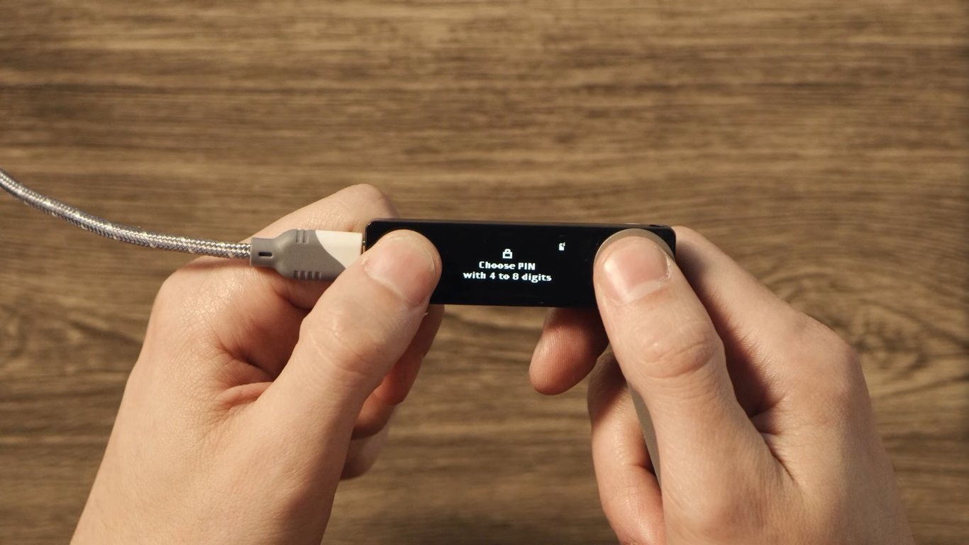 Uma imagem mostrando como escolher um PIN em um Ledger Nano X