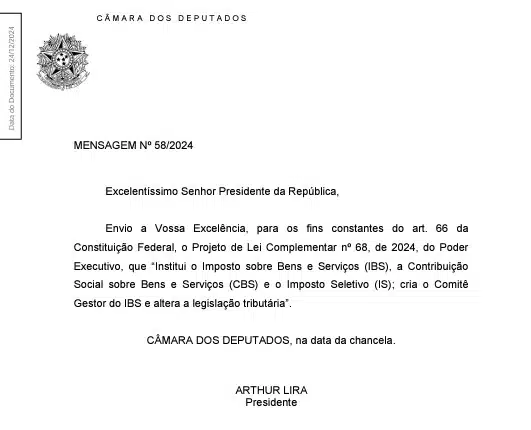 Presidente da Câmara Arthur Lira encaminha projeto da Reforma Tributária para sanção de Lula