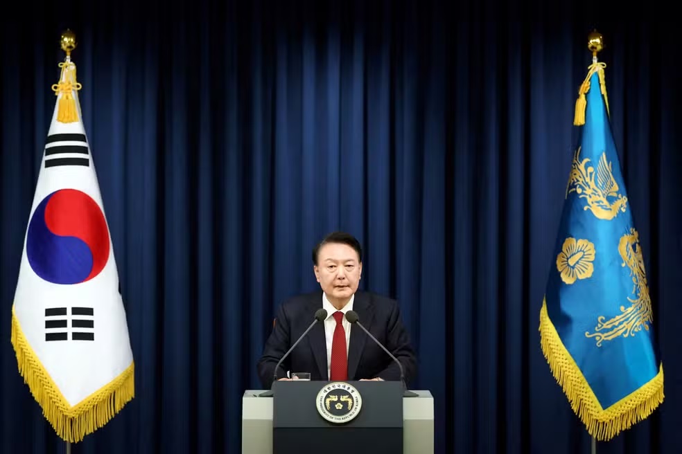 Presidente da Coreia do Sul anunciou Lei Marcial em pronunciamento na televisão | Foto: Reprodução/The Presidential Office