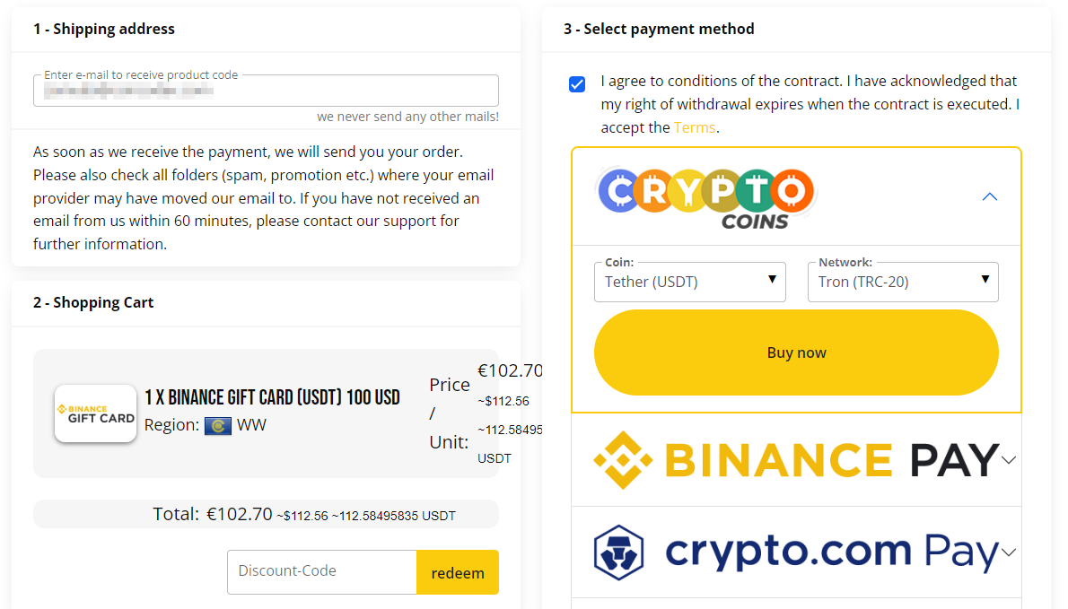 comprando vale-presente binance no coinsbee