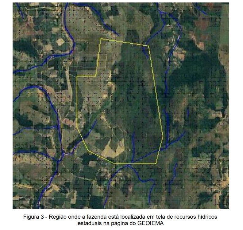 Imagem mostra localização da fazenda Bettim em relação aos recursos hídricos da região | Foto: Reprodução