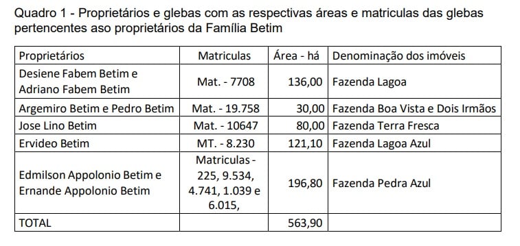 Divisão das terras da família Bettim | Foto: Reprodção