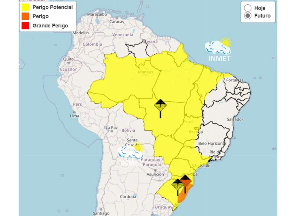 Mapa de alertas do Inmet